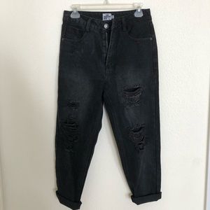 The Rockn Rev Black Ripped Mom Boyfriend Jeans US4